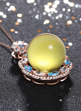 汉服旗袍项饰净水无杂合成二代蓝珀吊坠玫瑰金琥珀蜜蜡雪花项链女