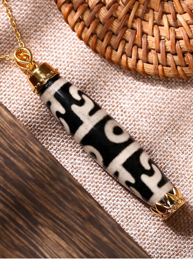 西藏九眼天珠古玩金刚杵吊坠民族风高保色镀金镶天然玛瑙项链