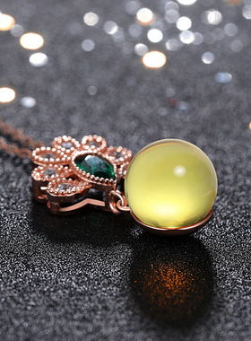 宫廷汉服旗袍配饰女项饰珠宝二代合成蓝珀蜜蜡孔雀屏吊坠锁骨项链