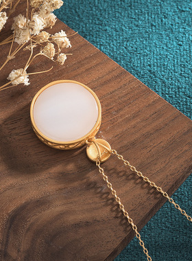 宫廷汉服饰配景泰蓝珐琅彩绘工艺竹叶平安吊坠扣仿和田玉复古项链