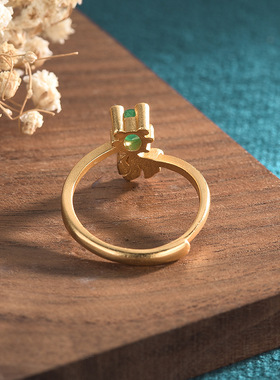 网红宫廷汉服国风古法镀金镶嵌天然玉髓玛瑙锦鲤鱼可调节戒指指环