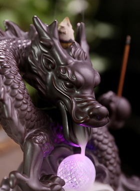 倒流香炉创意LED灯陶瓷中式祥龙熏香炉家居室内茶道饰品摆件礼物