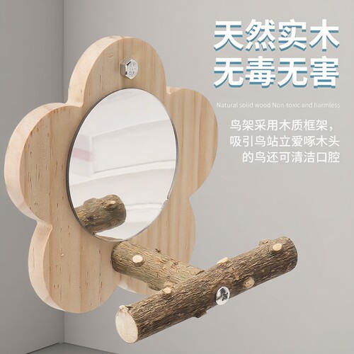 鹦鹉用品花椒木站架鹦鹉镜子啃咬站台鸟笼站架杆虎皮牡丹玄凤玩具 - 图0