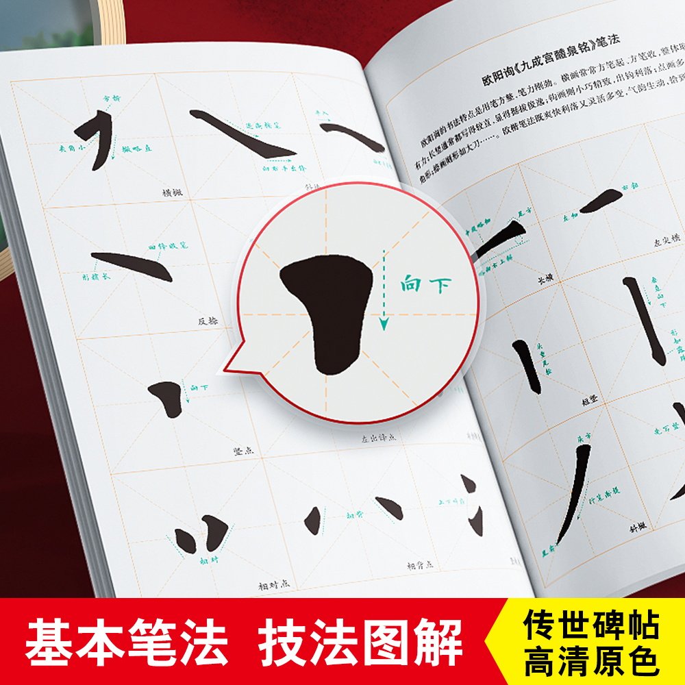 欧阳询九成宫醴泉铭碑帖高清原色放大版单字视频讲解学校机构配套教材学生书法老师初学者练字对照书写毛笔字帖