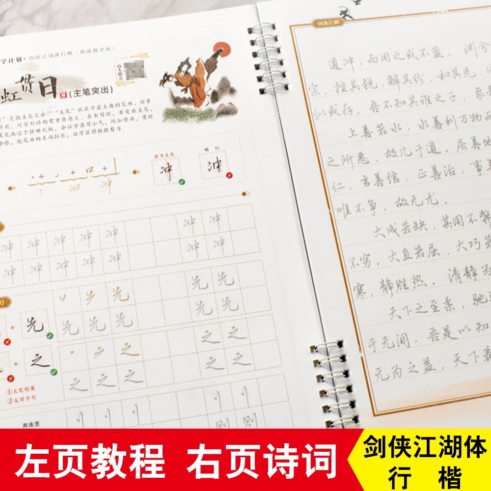 成人行楷硬笔书法行楷字帖剑侠江湖体行楷体书写教程诗词国学文学练字帖扫码看视频教学多功能学生男生女生成人字帖