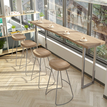 Nordic solid wood bar table minimalist modern home leaning against wall narrow table High foot table milk tea shop with table and chairs