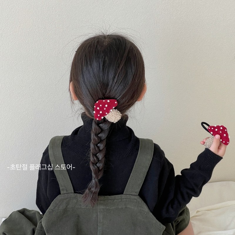 红色蘑菇珍珠儿童发夹发圈韩系布艺扎发皮筋儿童立体女童头绳头饰,淘宝优惠券,粉丝福利购,淘宝优惠卷