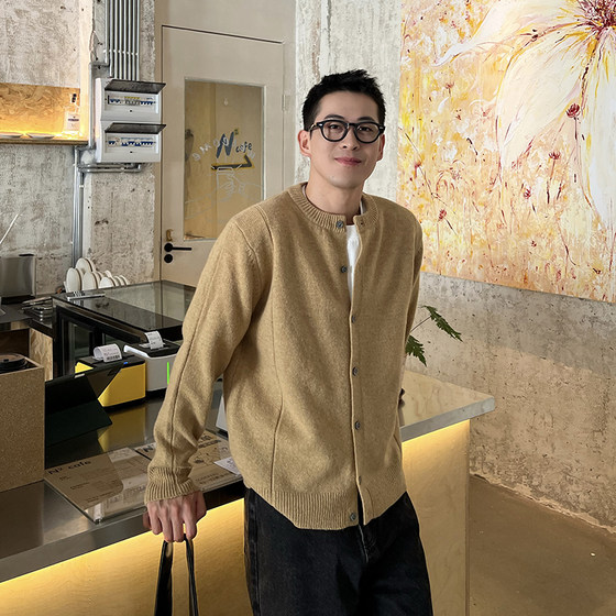 Nick Tian 纯羊毛开衫宽松毛衣外套男秋季韩系休闲老钱风针织衫