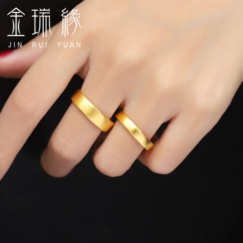 足金999古法传承黄金戒指大方素圈光面指环情侣活口对戒定婚送礼 - 图2