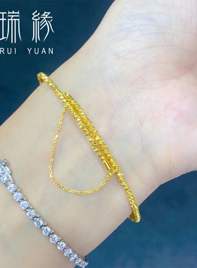 黄金蹦迪珠弹性记忆三圈手镯女999足金爆闪新年礼物生日送女朋友