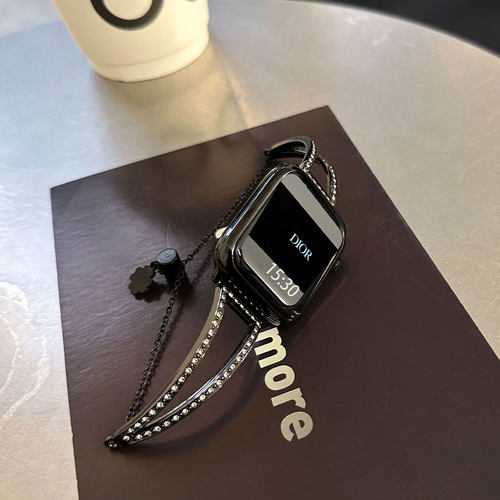 适用iwatch s10表带s9腕带创意镂空链子apple watchs8个性s7小香风s6金属Ultra男女s5高级感ins风替换带云顶 - 图2