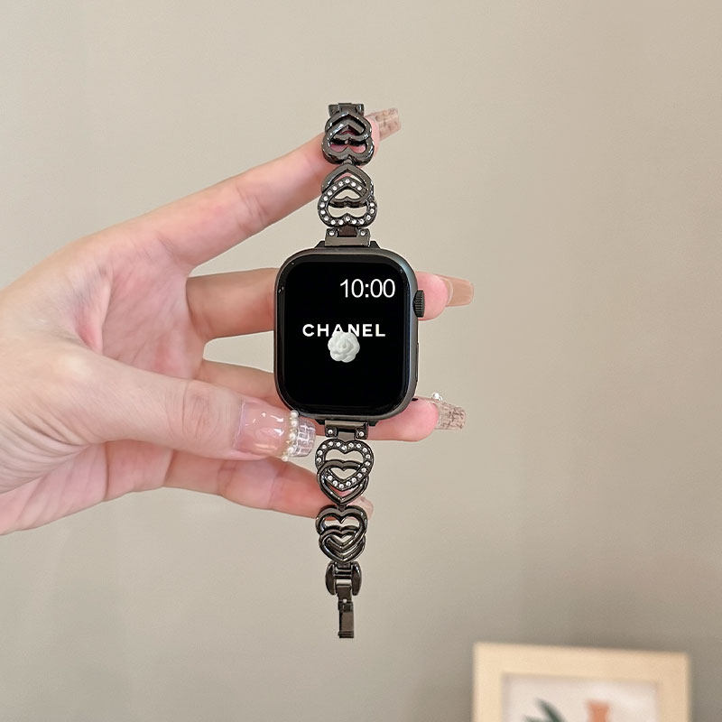 适用iwatchS10表带S11双心型链小香风女苹果s9/s8/7/6/5/4代手表applewatch s9金属腕带se3女士高级替换带,淘宝优惠券,粉丝福利购,淘宝优惠卷