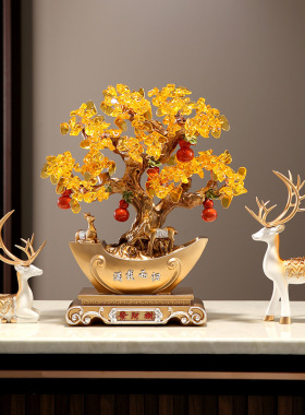 满载而归摇钱树对鹿摆件开业礼品水晶发财树家居客厅酒柜装饰品