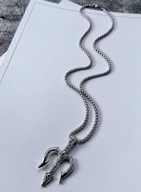 欧美嘻哈复古海王三叉戟项链朋克暗黑高街鱼叉项链潮人海神毛衣链