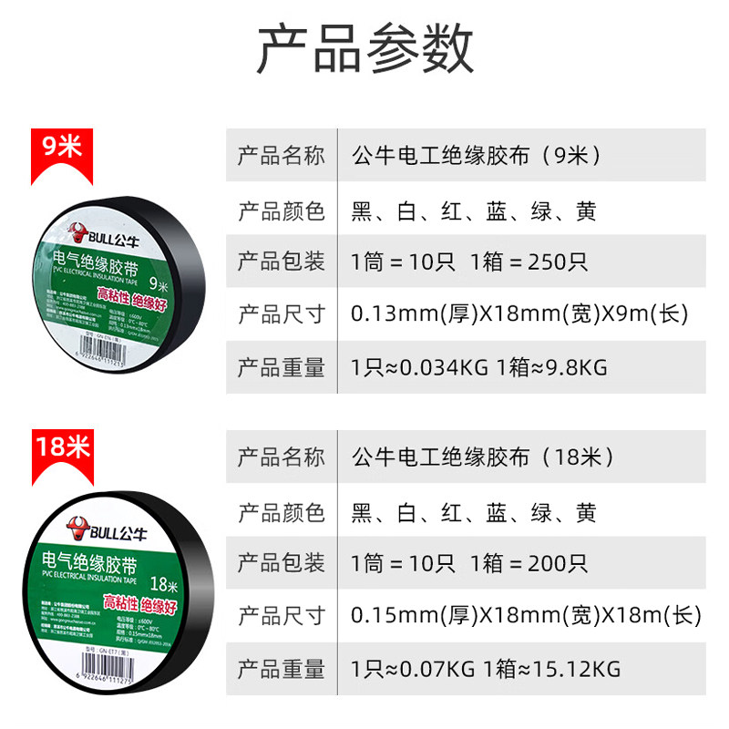 公牛电工胶布绝缘胶带PVC电气黑胶带耐高温防水阻燃9米/18米 - 图2