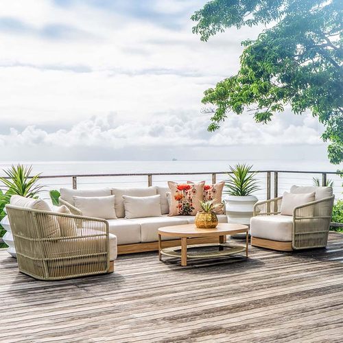 北欧户外藤编沙发庭院花园实木茶几组合阳台样板房室外休闲家具 - 图0