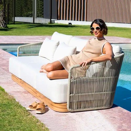 北欧户外藤编沙发庭院花园实木茶几组合阳台样板房室外休闲家具 - 图1