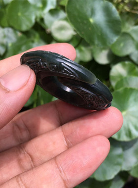 仿古挂件和田青玉吊坠项链带证书