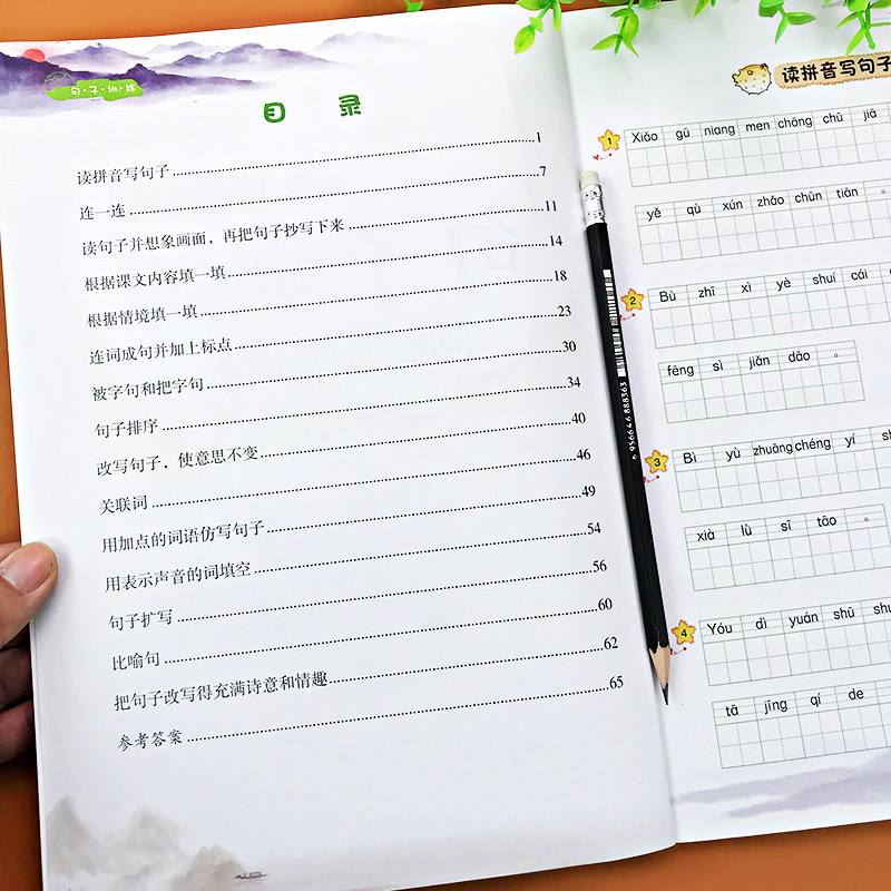 二年级下册句子专项训练语文生字组词造句书照样子扩写仿写句子人教版同步练习册小学生连词成句排序把句子写生动强化天天练作业本_虎窝淘