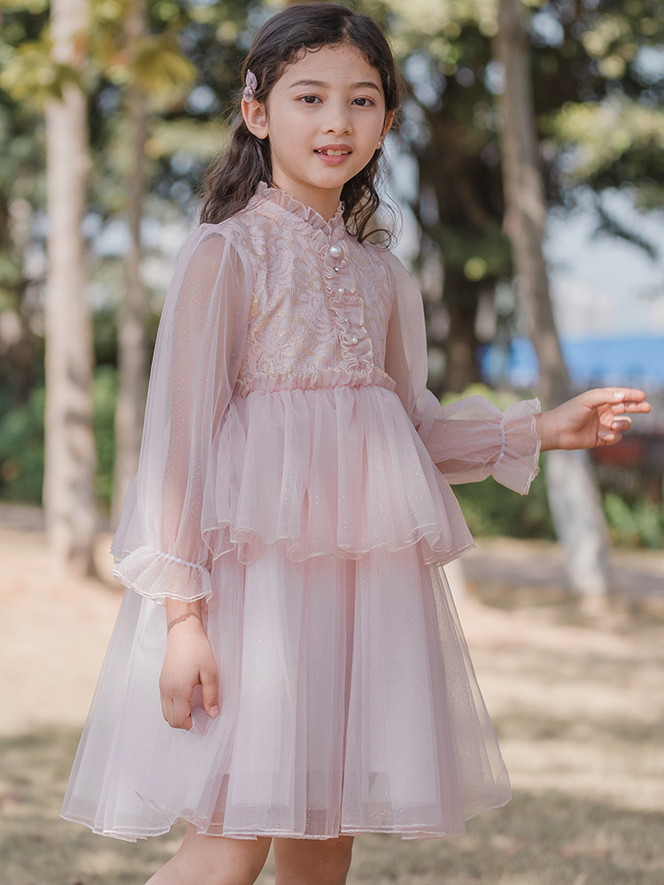 女童粉色连衣裙2021春秋新款公主裙 出芽连衣裙