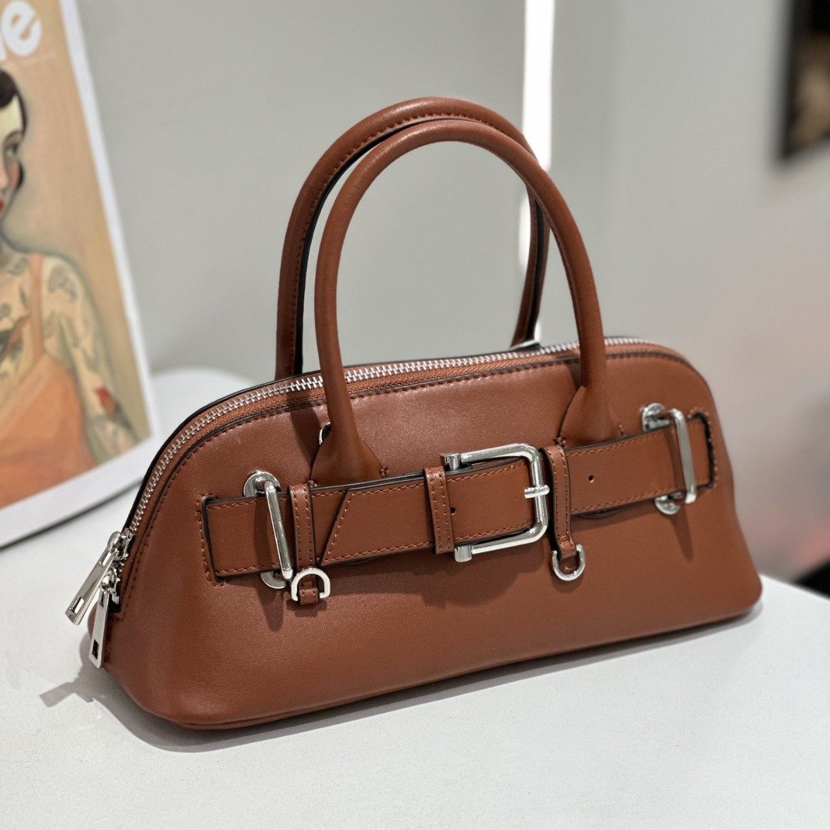 佰缔皮具女包2025新款高级感手提保龄球包包真皮腋下包单肩贝壳包,淘宝优惠券,粉丝福利购,淘宝优惠卷