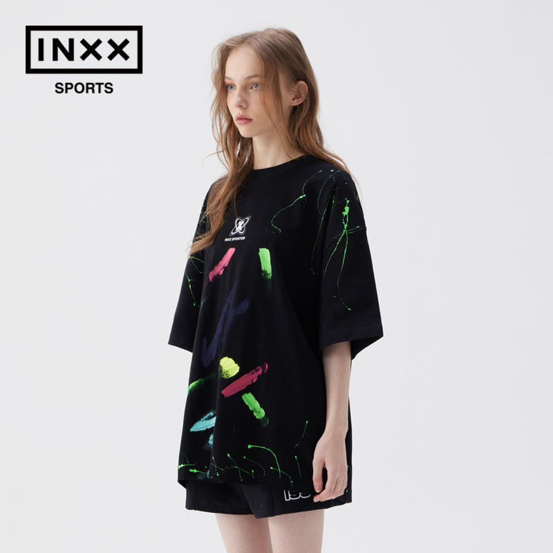 ISS BY INXX SPORTS 经典撞色手刷涂鸦印花短袖T恤情侣男女同款潮 - 图0