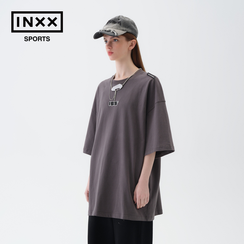 ISS BY INXX SPORTS 经典款夏季重磅纯色宽松短袖T恤磨毛情侣男女 - 图0