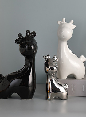 现代轻奢高档感电视柜装饰酒柜客厅小鹿一家四口家居饰品摆件