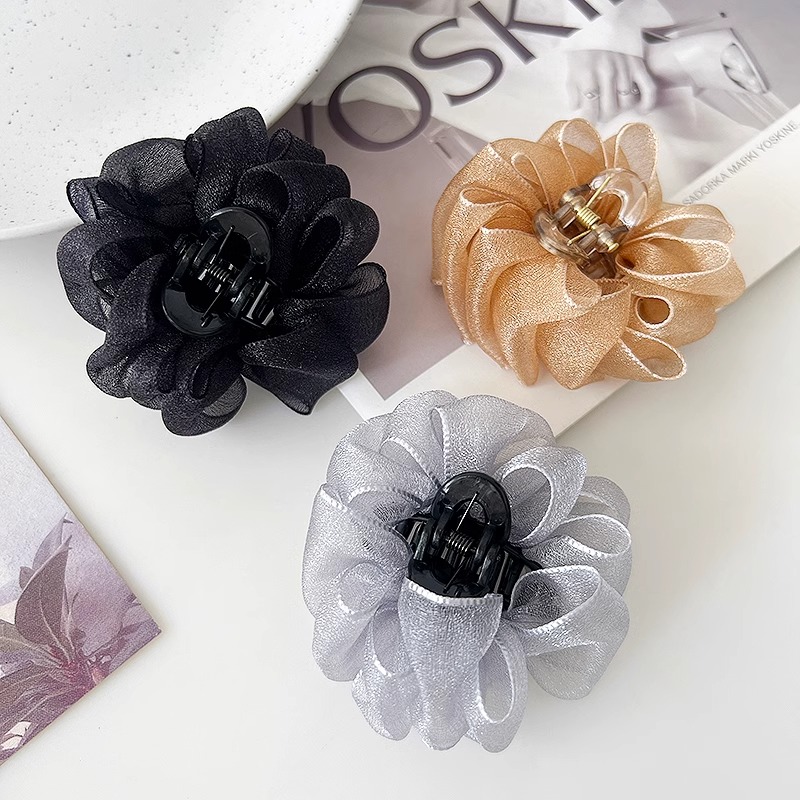 小香风网纱小抓夹前额公主头发夹2025新款刘海夹小号鲨鱼夹头饰 - 图1