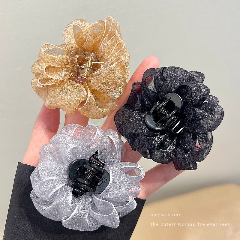 小香风网纱小抓夹前额公主头发夹2025新款刘海夹小号鲨鱼夹头饰 - 图2