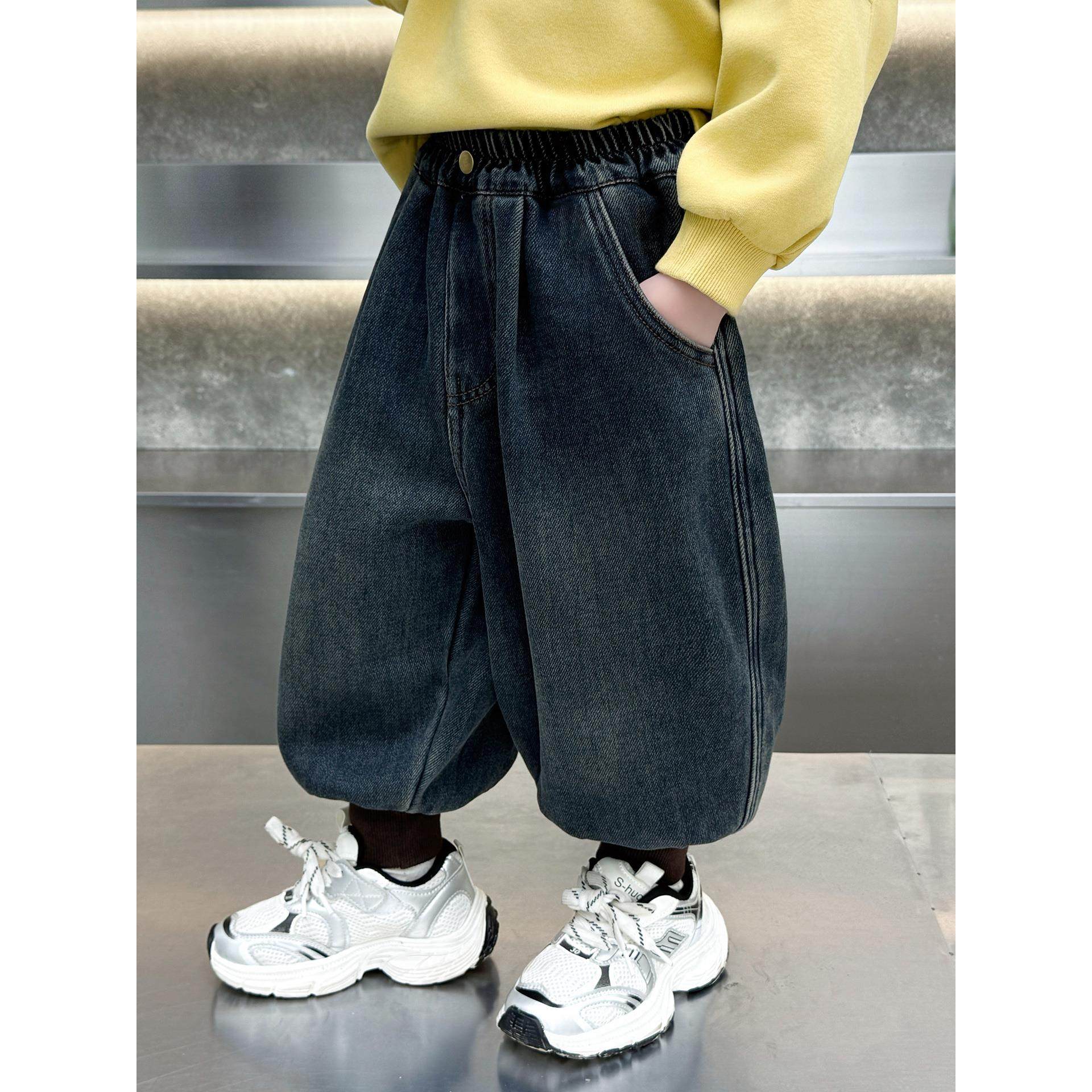 男童加绒牛仔裤秋冬款2025新款儿童痞帅一体绒裤子宝宝炸街灯笼裤,淘宝优惠券,粉丝福利购,淘宝优惠卷