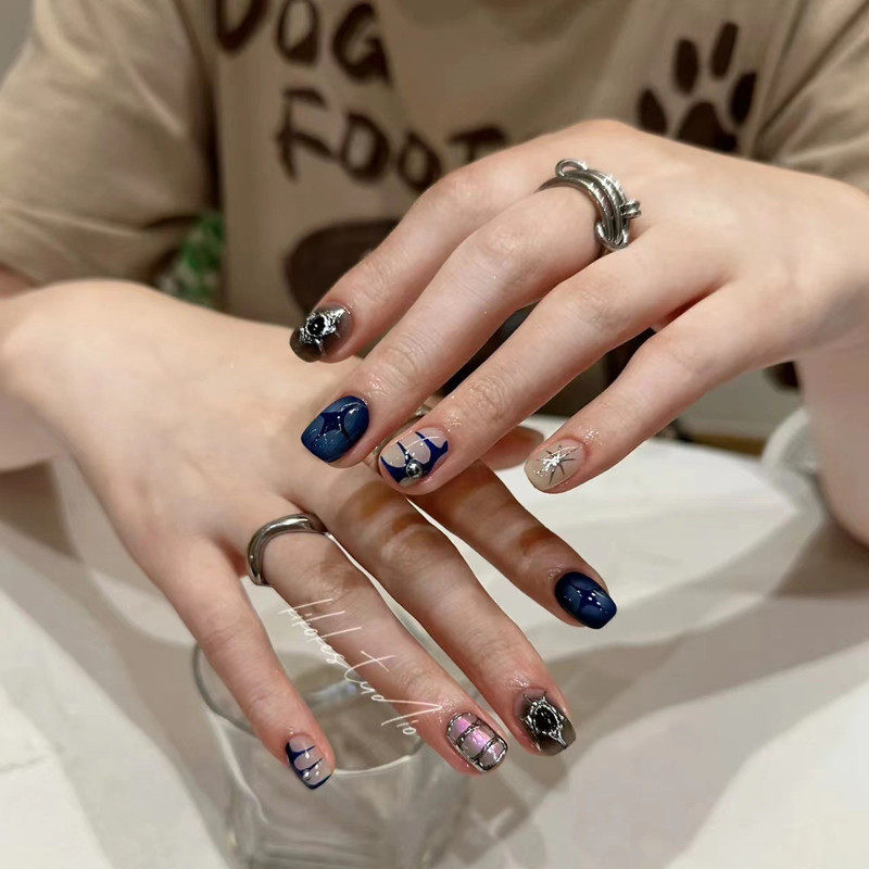 纯手工美甲穿戴甲假指甲贴片小众个性辣妹风恶魔之眼四芒星金属,淘宝优惠券,粉丝福利购,淘宝优惠卷