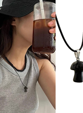 彩色串珠蘑菇项链女多巴胺