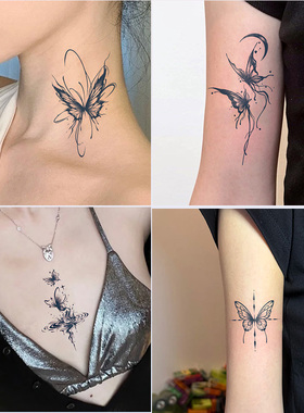 蝴蝶系列 草本纹身贴纸tattoo果汁女个性男手臂锁骨遮疤防水持久