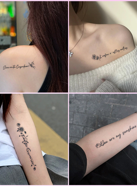 拉丁英文草本纹身贴tattoo女可爱手臂果汁贴防水持久高级贴纸个性