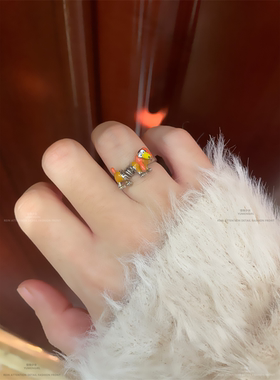 可爱卡通弹簧小狗少女闺蜜戒指小众设计感戒子创意狗狗指环