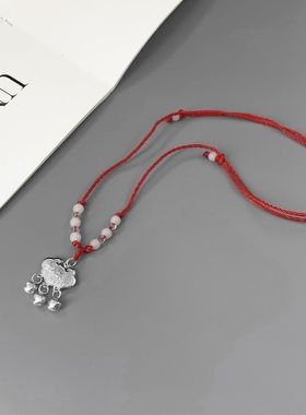 百岁红绳吉祥平安富贵周岁礼物铃铛吊坠头长命锁新儿童健康