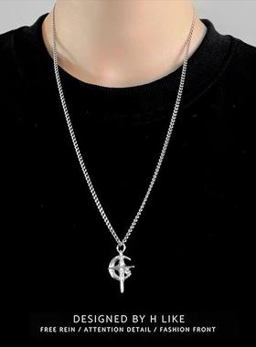 十字星月亮钻项链吊坠饰品钛钢个蛇骨短款卫衣链男女气质风配饰