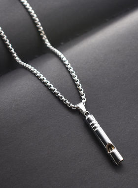 欧美嘻哈个口哨子吊坠项链男女情侣土酷蹦迪可吹响钛钢毛衣链子