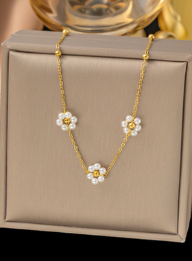 欧美春季手工串珠链条花朵项链锁骨链项饰饰品