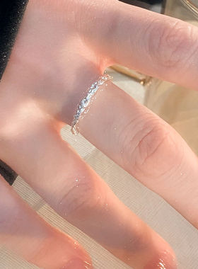 皱糖纸开口素圈戒指女小众设计银戒指女轻奢高级感食指指环尾戒女