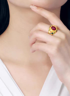 如意戒指黄铜镀金珐琅鹿戒 越南沙金仿黄金戒指开口指环女款首饰