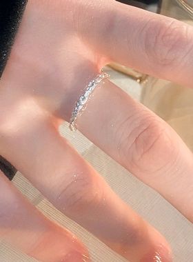 皱糖纸开口素圈戒指女小众设计银戒指女轻奢高级感食指指环尾戒女