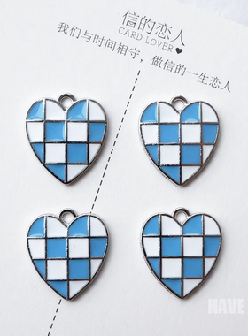 蓝白黑白棋盘格滴油合吊坠经典百搭挂件 diy手工饰品材料配件