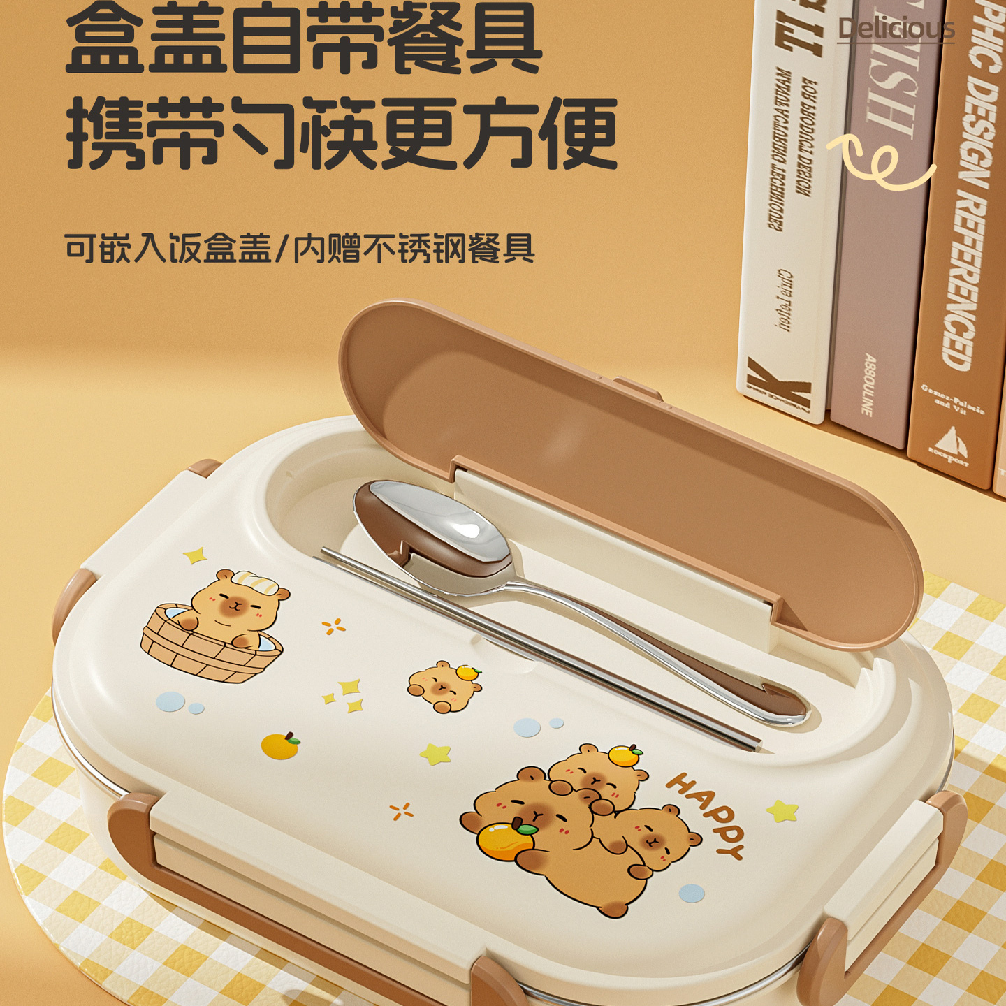 新款保温饭盒学生小学生上学专用保温饭盒初中生分格餐盘便当餐盒 - 图1