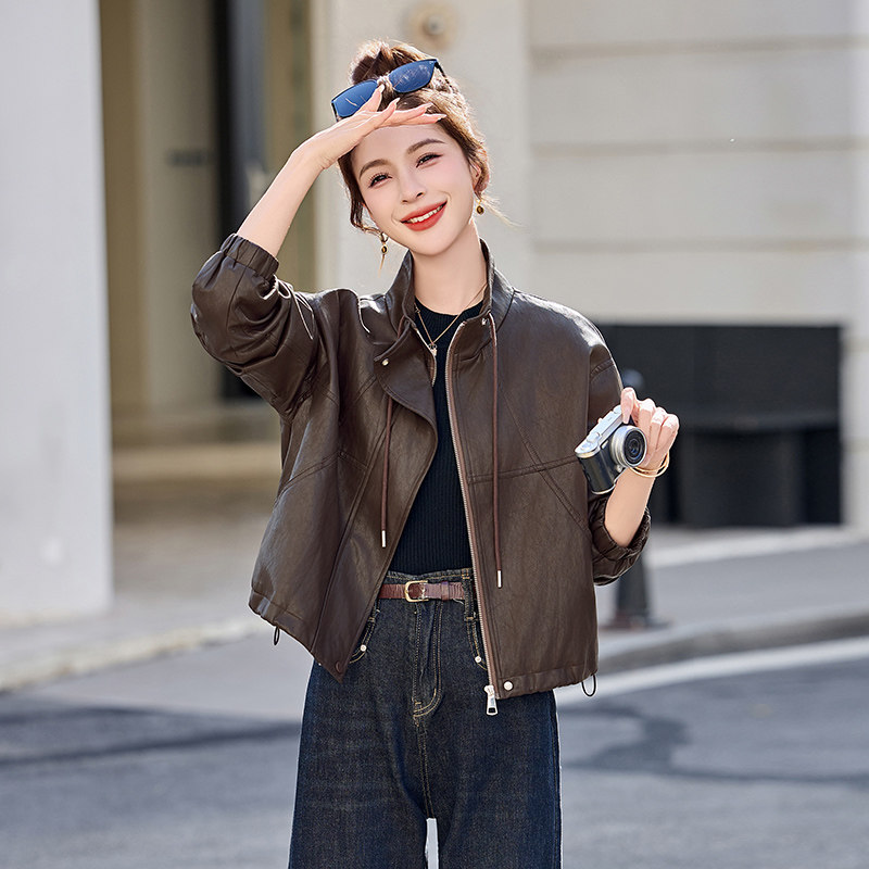 咖色短款皮衣外套女2026年春季新款小个子高级感立领巨好看的夹克,淘宝优惠券,粉丝福利购,淘宝优惠卷