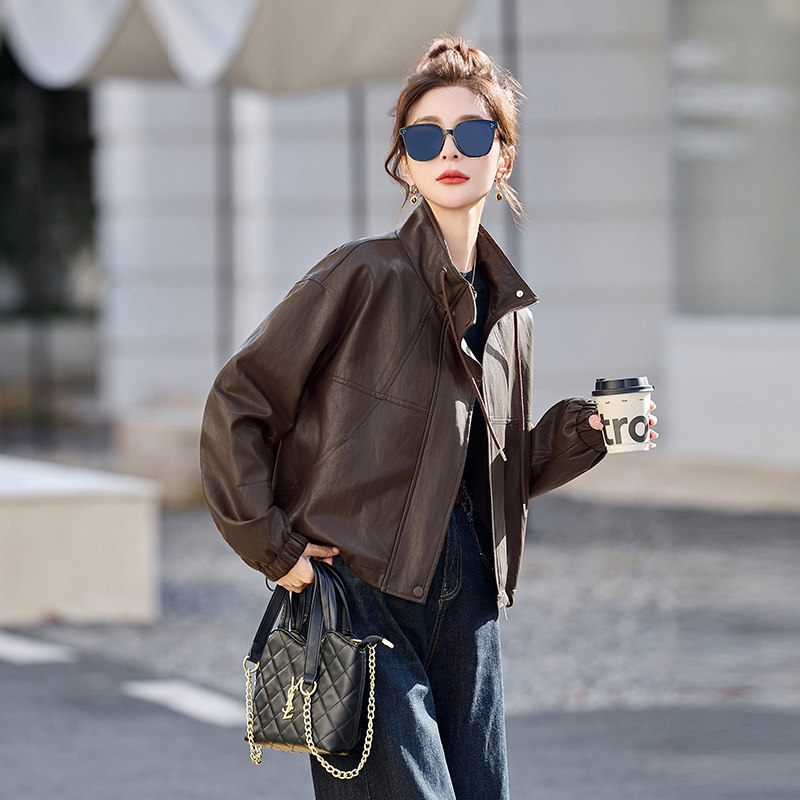 咖色短款皮衣外套女2026年春季新款小个子高级感立领巨好看的夹克,淘宝优惠券,粉丝福利购,淘宝优惠卷