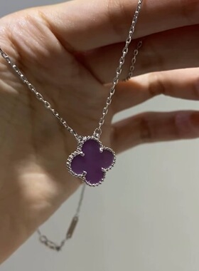 右半边紫罗兰四叶草项链红玉髓锁骨链送女友轻奢纯银五花手链礼物