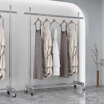 Clothing Store Show Shelf Stainless Steel Floor Clothes Rack Display Hanging Clothes Womens Stand Special Live Shelf Belt Wheel