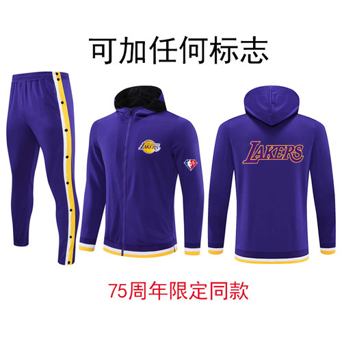 湖人篮网勇士队篮球出场服套装定制热身服外套训练服卫衣男全开扣 - 图0
